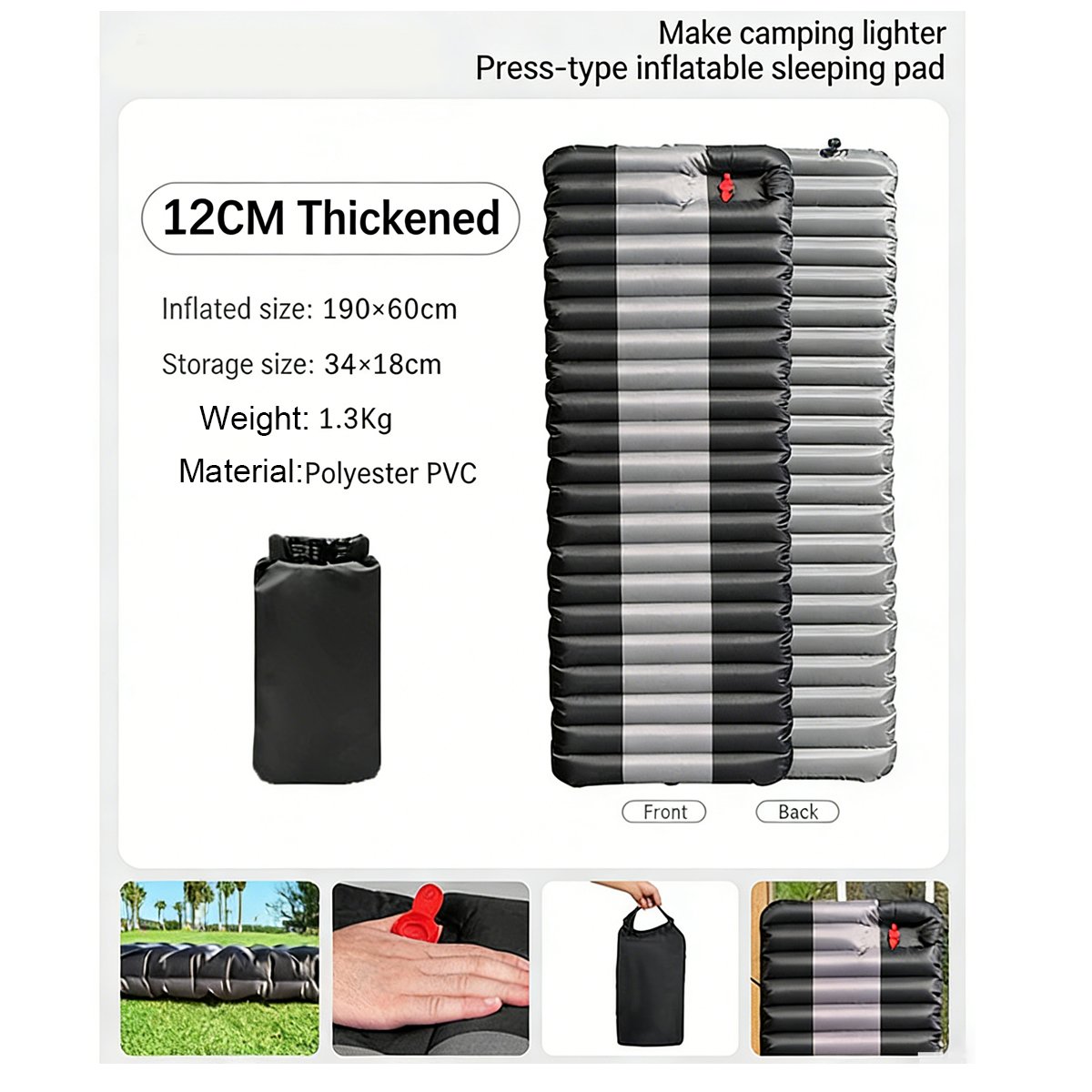 Outdoor inflatable mattress thickened single sleeping mat - Image 3